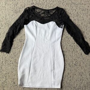 Elegant Black and White Lace Dress
